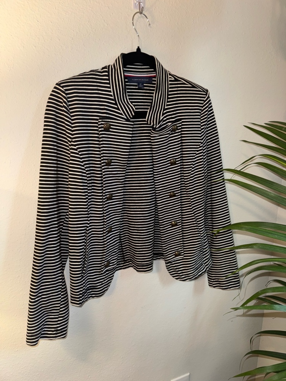 Tommy Hilfiger Black & White Striped Double-Breasted Blazer